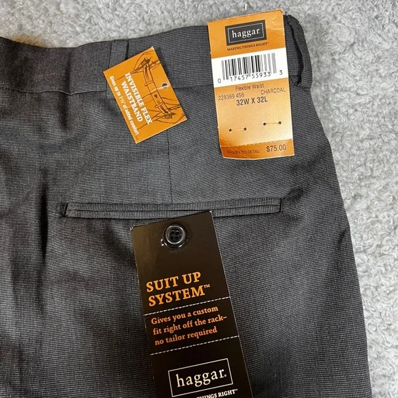 Haggar Dress Pants Mens 32x32 Charcoal NEW Pleated Invisible Flex 228369 456 - Picture 8 of 10